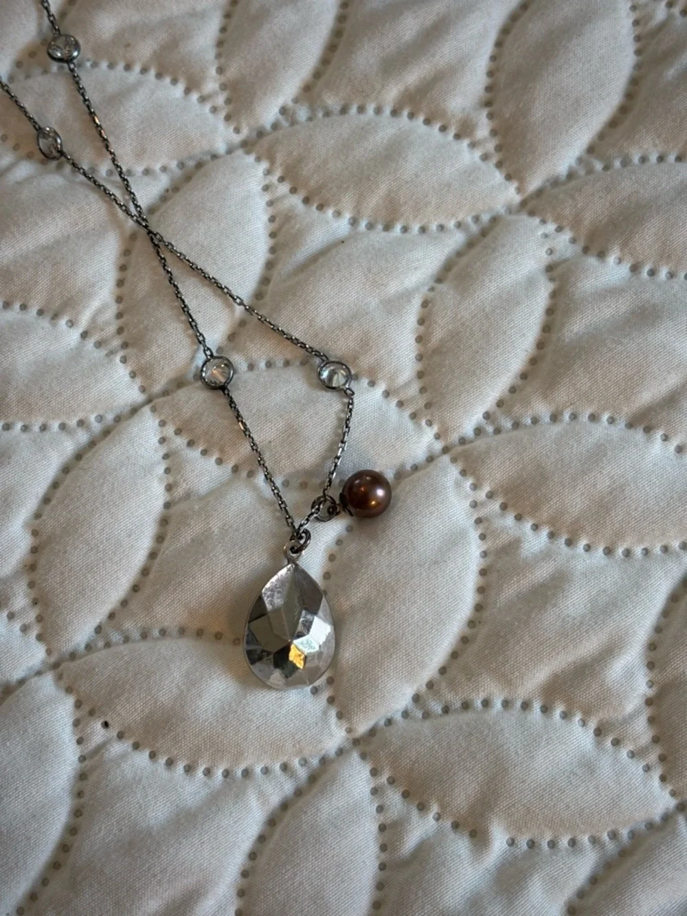 Vantel Pearls .925 Silver Necklace w/Crystal Accents & Purple Freshwater Pearl